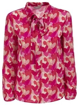 RED Valentino Authentic women’s Silk heart print red pink blouse